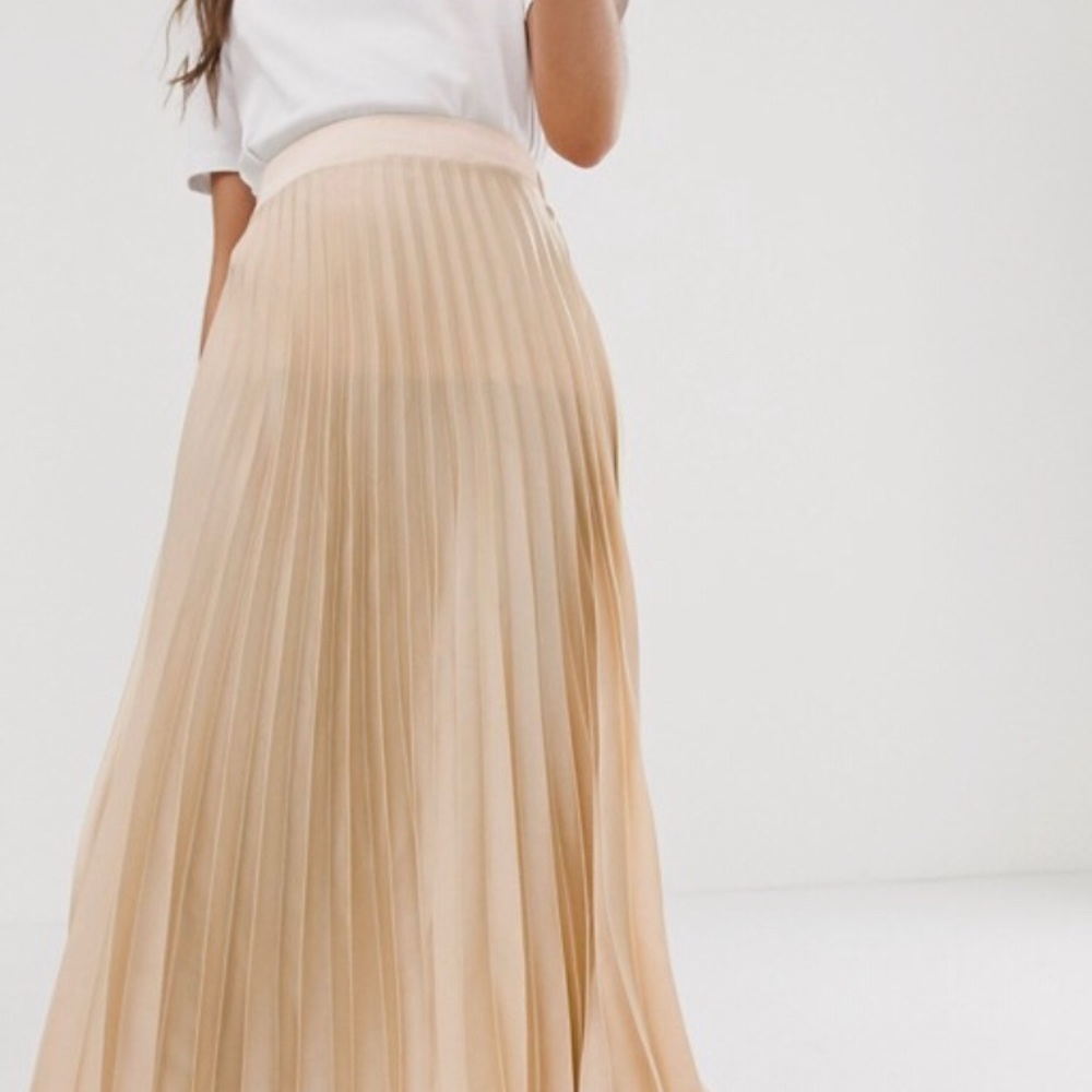 Beige Satin Pleated Skirt - Picture 1 of 4